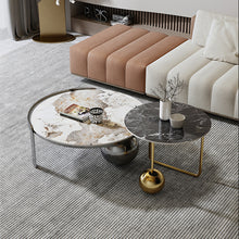 将图片加载到图库查看器,Wabi-sabi style round slate coffee table light luxury modern minimalist coffee table set