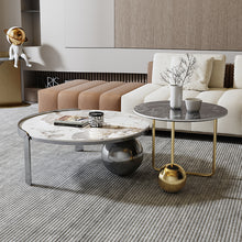 将图片加载到图库查看器,Wabi-sabi style round slate coffee table light luxury modern minimalist coffee table set