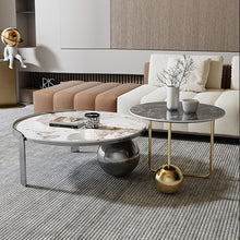 将图片加载到图库查看器,Wabi-sabi style round slate coffee table light luxury modern minimalist coffee table set