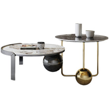 将图片加载到图库查看器,Wabi-sabi style round slate coffee table light luxury modern minimalist coffee table set