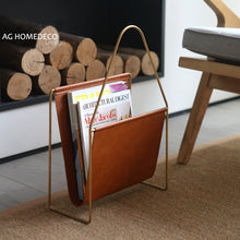 Carregar imagem no visualizador da galeria, Light luxury portable newspaper and magazine rack leather magazine rack