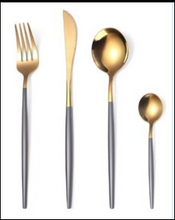Cargar imagen en el visor de la galería, Gilded Rainbow Black Gold Steak Cutlery Western Cutlery set