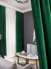 将图片加载到图库查看器,Light luxury Dark green Olive Green series velvet curtain