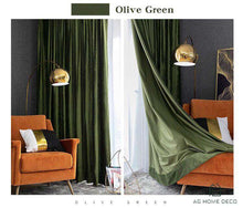将图片加载到图库查看器,Light luxury Dark green Olive Green series velvet curtain