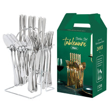 Carregar imagem no visualizador da galeria, Stainless steel tableware 24-piece gold-plated knife fork and spoon set