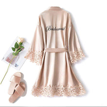 Carregar imagem no visualizador da galeria, Bride and bridesmaid sexy lace silk dressing gown