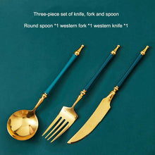 Carregar imagem no visualizador da galeria, Malachite Green 304 Stainless Steel Western Steak Cutlery Set
