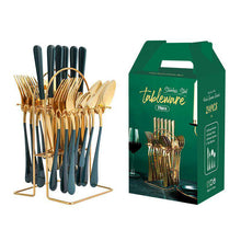Carregar imagem no visualizador da galeria, Stainless steel tableware 24-piece gold-plated knife fork and spoon set