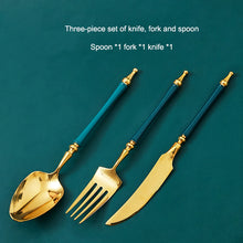 Carregar imagem no visualizador da galeria, Malachite Green 304 Stainless Steel Western Steak Cutlery Set