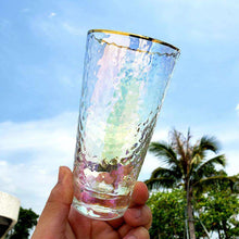 将图片加载到图库查看器,Transparent gold rim hammered pattern glass