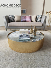 将图片加载到图库查看器，Postmodern Light Luxury Round Coffee Table Marble Stainless Steel Gold Plated
