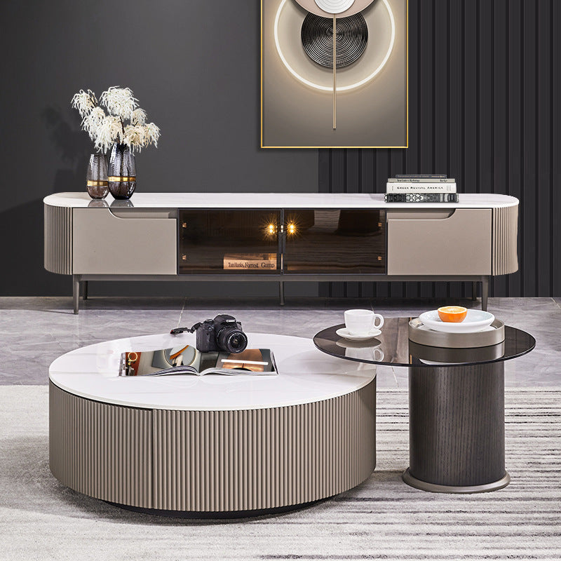 Modern light luxury simple slate top round tea table set – AGHOME ...