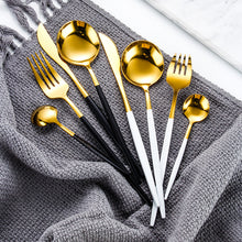 Cargar imagen en el visor de la galería, Gilded Rainbow Black Gold Steak Cutlery Western Cutlery set
