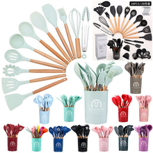 将图片加载到图库查看器，11-pieces/set &amp; 34-pieces/set of colored silicone kitchenware with wooden handle
