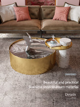 将图片加载到图库查看器，Postmodern Light Luxury Round Coffee Table Marble Stainless Steel Gold Plated
