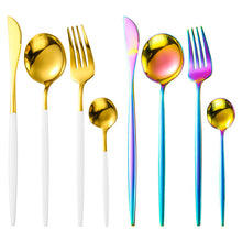 Cargar imagen en el visor de la galería, Gilded Rainbow Black Gold Steak Cutlery Western Cutlery set
