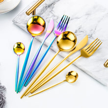 将图片加载到图库查看器，Gilded Rainbow Black Gold Steak Cutlery Western Cutlery set
