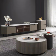 Carregar imagem no visualizador da galeria, Modern light luxury simple slate top round tea table set
