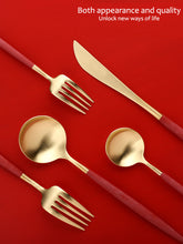 Cargar imagen en el visor de la galería, Gilded Rainbow Black Gold Steak Cutlery Western Cutlery set
