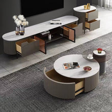 Carregar imagem no visualizador da galeria, Modern light luxury simple slate top round tea table set
