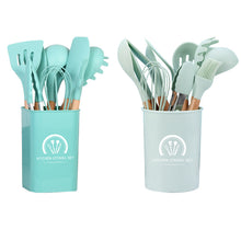 将图片加载到图库查看器，11-pieces/set &amp; 34-pieces/set of colored silicone kitchenware with wooden handle
