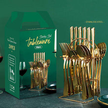 Carregar imagem no visualizador da galeria, Stainless steel tableware 24-piece gold-plated knife fork and spoon set
