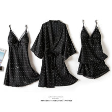 Carregar imagem no visualizador da galeria, Summer four-piece silk nightgown nightdress polka dot suit
