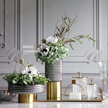 将图片加载到图库查看器，Light luxury simulation floral flower mirror tray vase set
