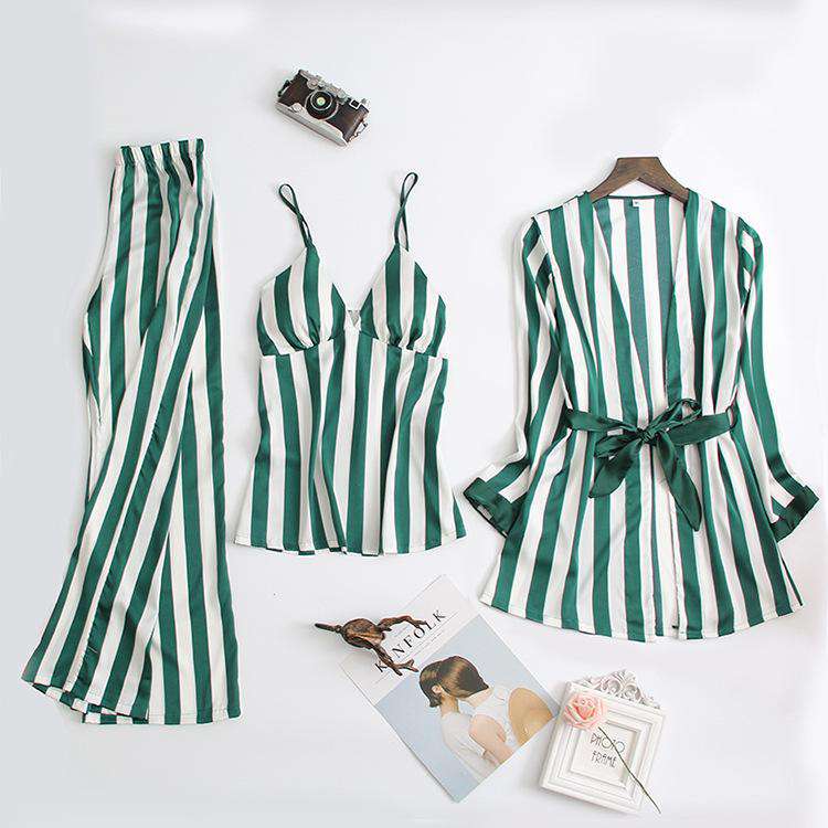 Three-piece pajamas women's spring /autumn striped home wear