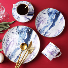 将图片加载到图库查看器，Phnom Penh aquarelle bone china marble pattern salad plate ins style
