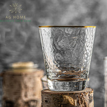 将图片加载到图库查看器，Transparent gold rim hammered pattern glass
