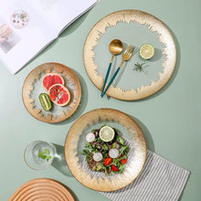 将图片加载到图库查看器，Plated glass tableware with gold leaf plate fruit plate cold pattern
