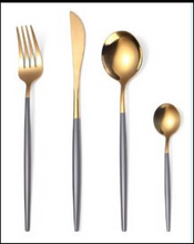 Cargar imagen en el visor de la galería, Gilded Rainbow Black Gold Steak Cutlery Western Cutlery set
