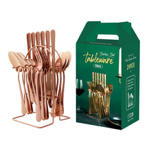 Carregar imagem no visualizador da galeria, Stainless steel tableware 24-piece gold-plated knife fork and spoon set
