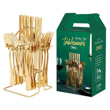 将图片加载到图库查看器，Stainless steel tableware 24-piece gold-plated knife fork and spoon set
