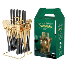 Carregar imagem no visualizador da galeria, Stainless steel tableware 24-piece gold-plated knife fork and spoon set
