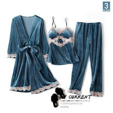 Carregar imagem no visualizador da galeria, Autumn and winter cashmere three-piece sexy home pajama suit
