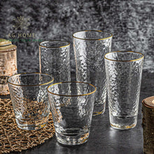 将图片加载到图库查看器，Transparent gold rim hammered pattern glass
