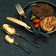 Carregar imagem no visualizador da galeria, Stainless steel tableware 24-piece gold-plated knife fork and spoon set
