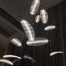 将图片加载到图库查看器，Living room exhibition hall feather combination leaf chandelier
