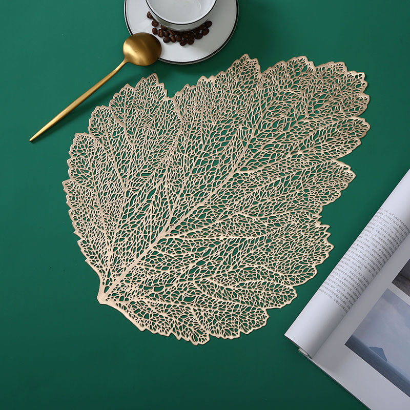 PVC bronzing leaves hollowed out heat insulation table mat