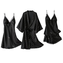 将图片加载到图库查看器，Summer four-piece silk nightgown nightdress polka dot suit
