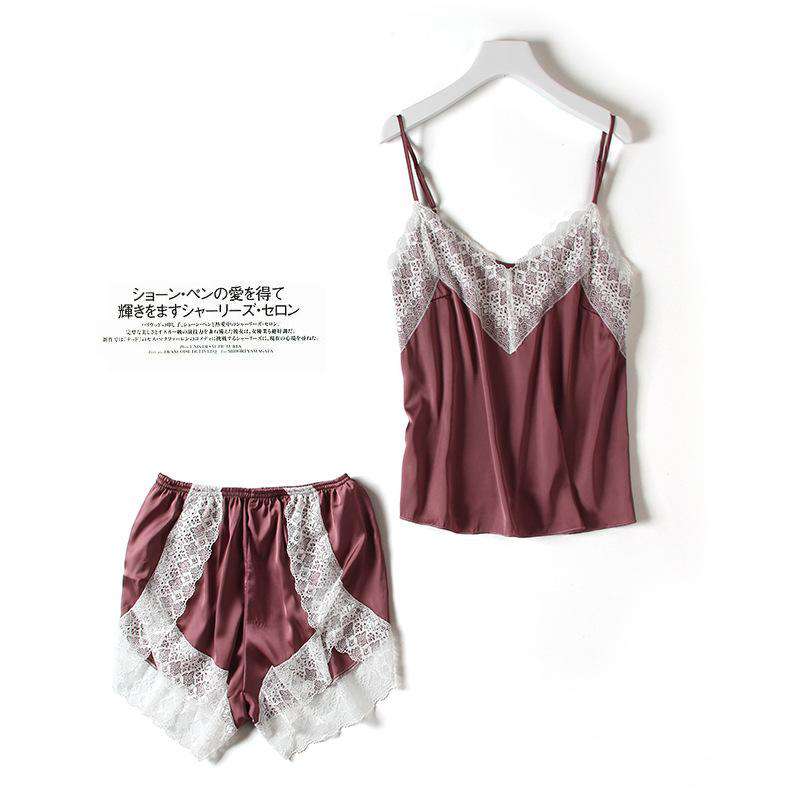 2021 Silk sexy camisole shorts two-piece home suit