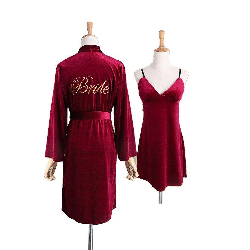 Customized dressing gown velvet embroidery two-piece set