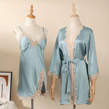 Carregar imagem no visualizador da galeria, Sexy belt chest pad long-sleeved home silk Pajamas
