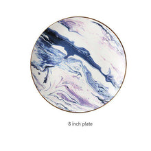 将图片加载到图库查看器，Phnom Penh aquarelle bone china marble pattern salad plate ins style
