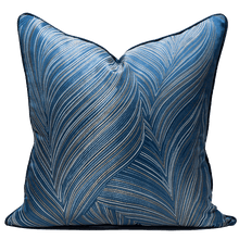 Cargar imagen en el visor de la galería, BLUE LINE FEATHER PATTERN OUTLINE IN GOLD PILLOW CUSHION CASE
