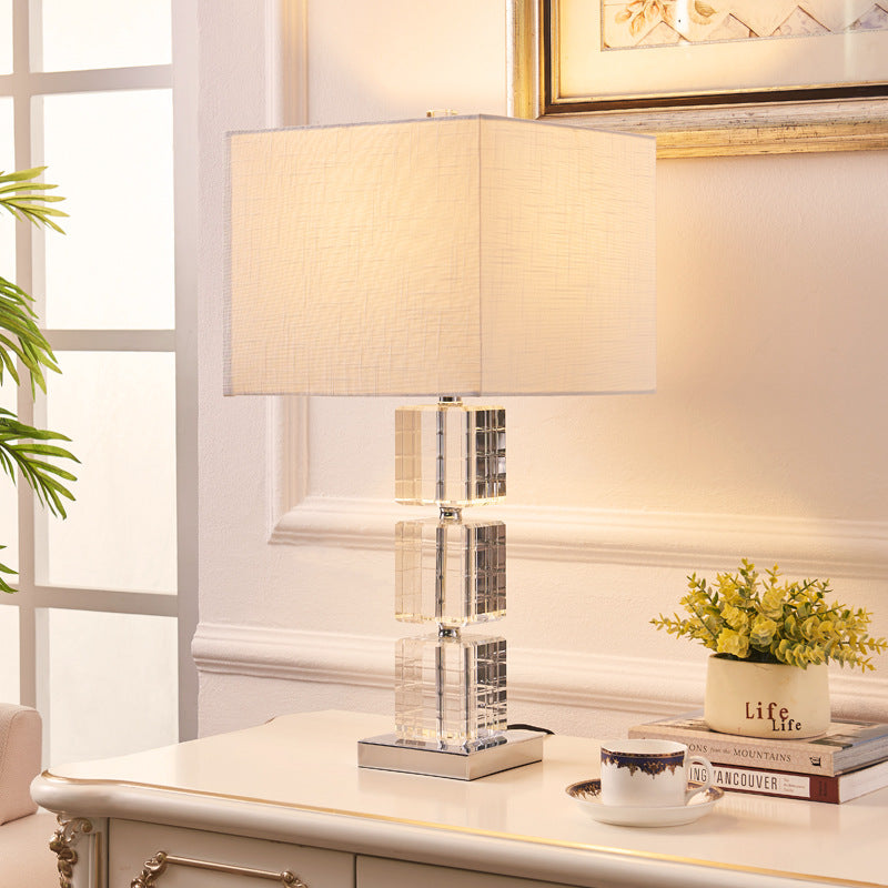 European style living room bedroom square crystal table lamp