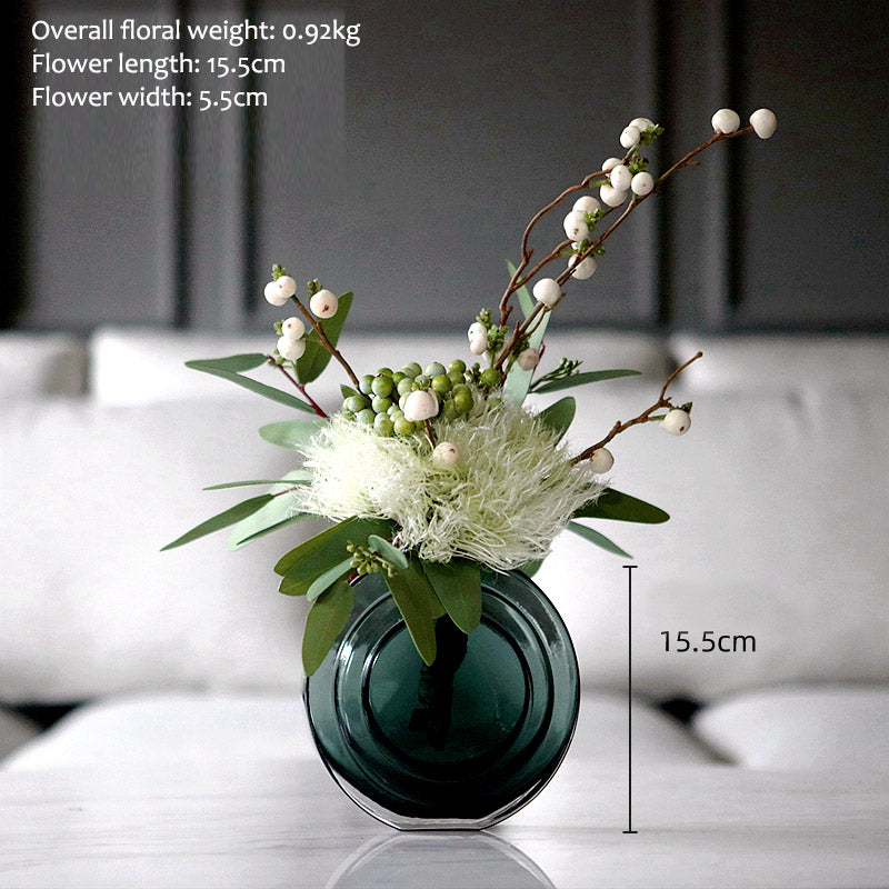 Modern and simple dark green glass vase simulation floral set