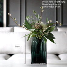 Cargar imagen en el visor de la galería, Modern and simple dark green glass vase simulation floral set
